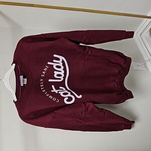 Vintage 'Hanes' Burgundy Upcycled Crewneck Sweater for Cat Lovers